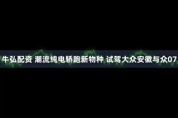 牛弘配资 潮流纯电轿跑新物种 试驾大众安徽与众07